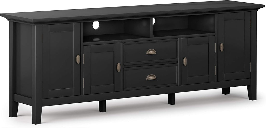 Black 72 inch Solid Wood TV Media Stand with Storage Shelves and Cabinets T315