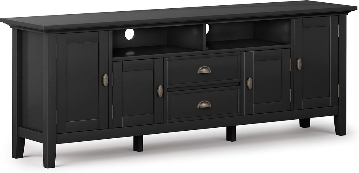 Black 72 inch Solid Wood TV Media Stand with Storage Shelves and Cabinets T315