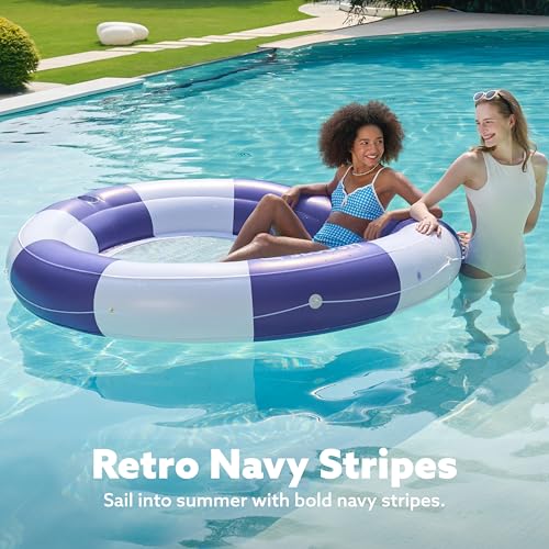 Inflatable Pool Lounger Float with Mesh, Double Lounger Round Ring with Cup Holder G498147