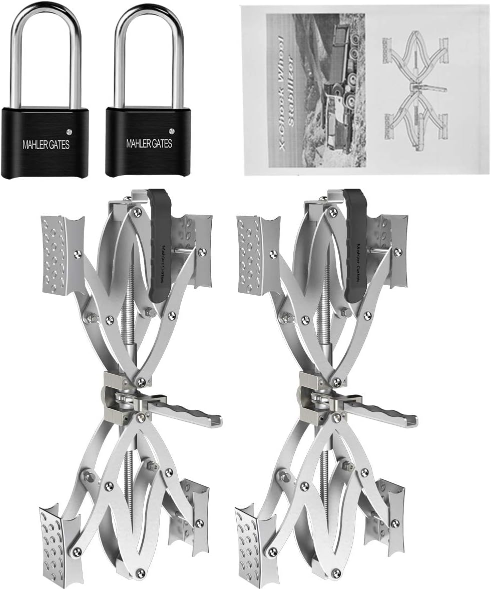 2 Sets 8'' to 17'' Wheel Chocks Stabilizer with Wrench and Code Lock D514515