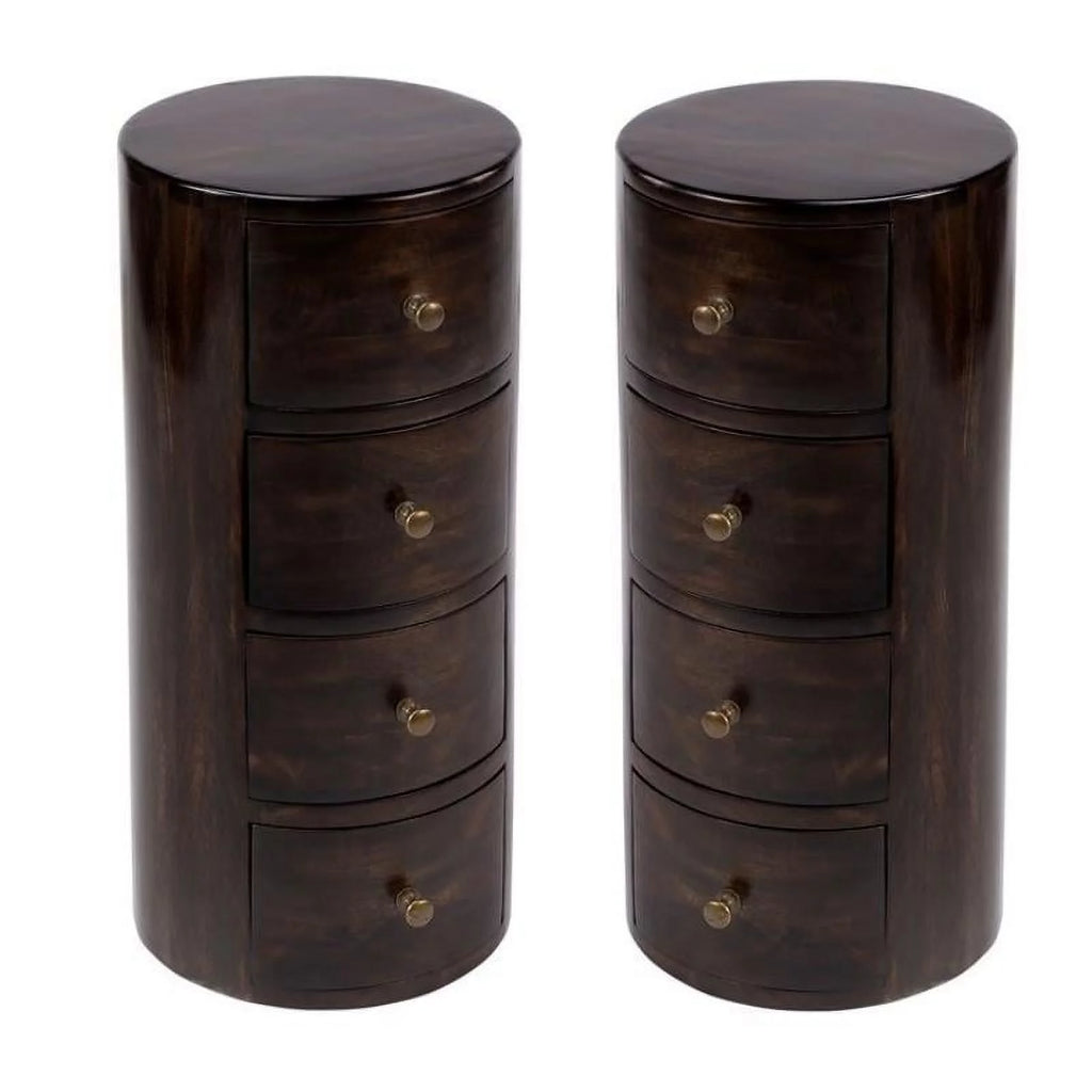 Dark Brown Mango Wood End Table with Storage Set of 2 W3676