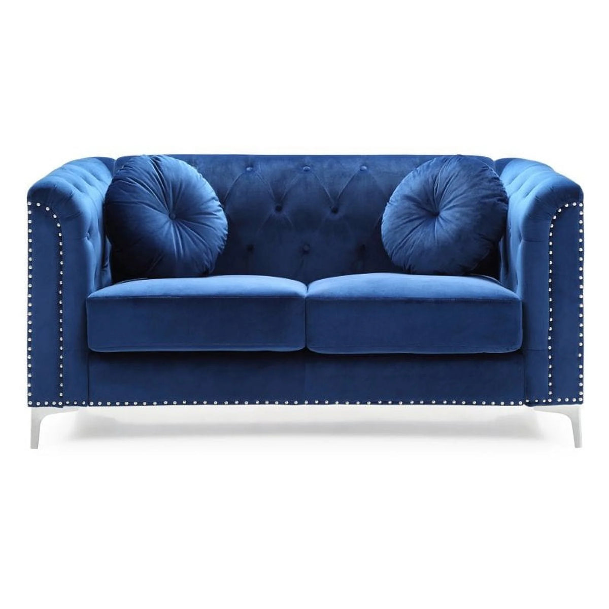 Velvet Sofa Chaise and Loveseat in Navy Blue Q70029