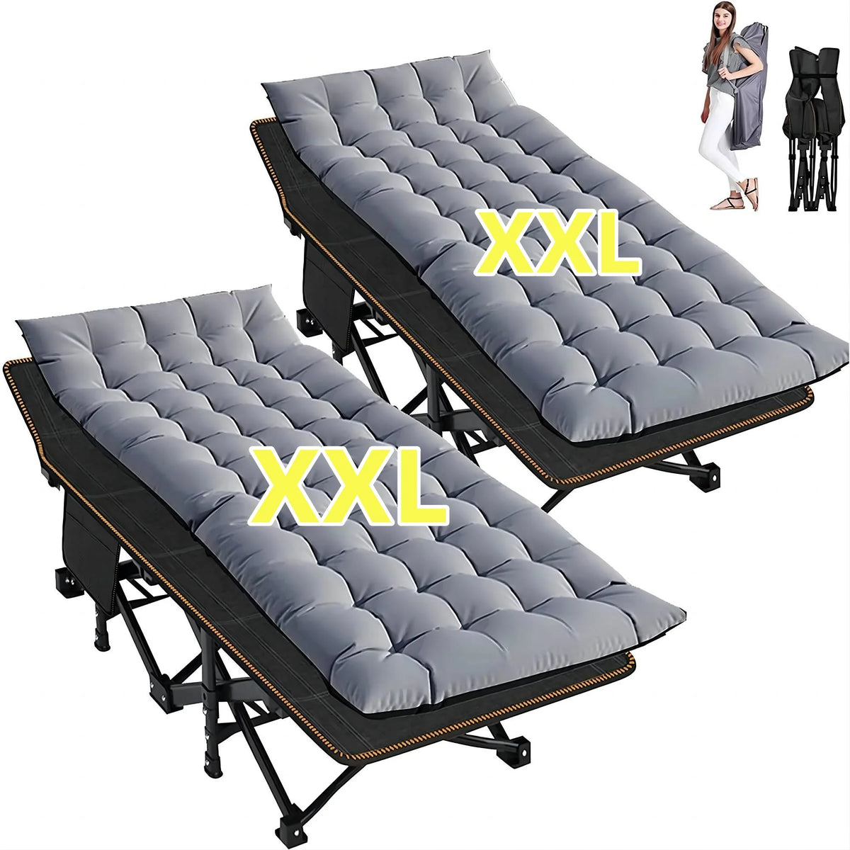 2 Pack Oversized Portable Folding Bed with Mattress and Carry Bag G51098