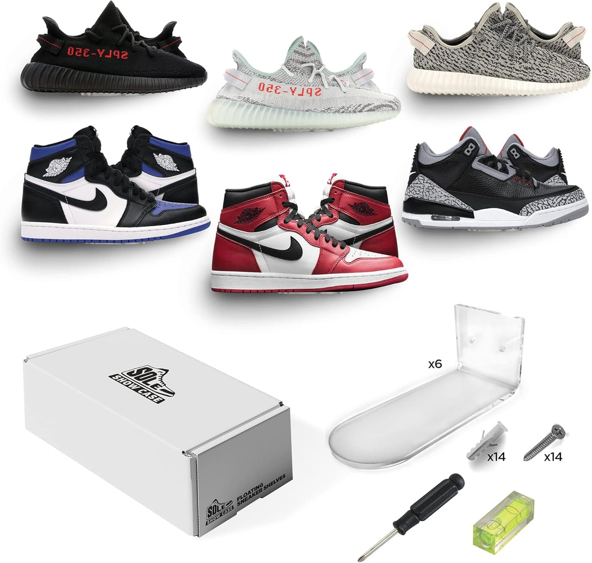 6 Clear Floating Shoe Shelves with Hardware G423714