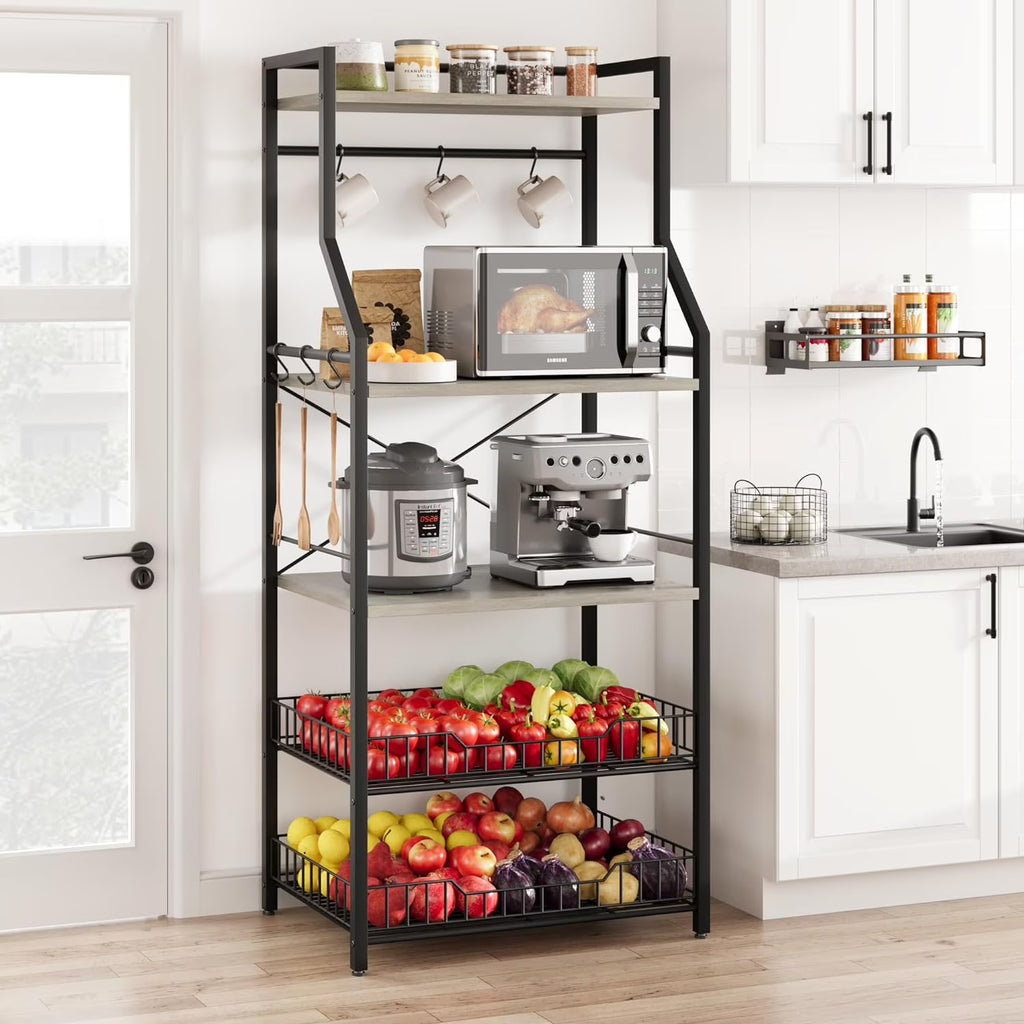Rustic Gray 5-Tier Microwave Stand with Anti-Tip Kit B750