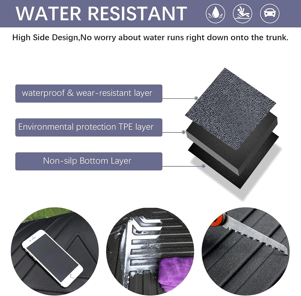 Black TPO Waterproof Rear Cargo Tray Trunk Floor Mat Protector P235