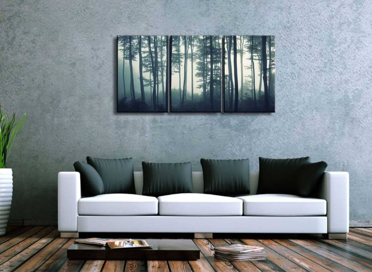 Three Piece Canvas Teal Tree Forest Canvas Art 24x36 Inches C7748