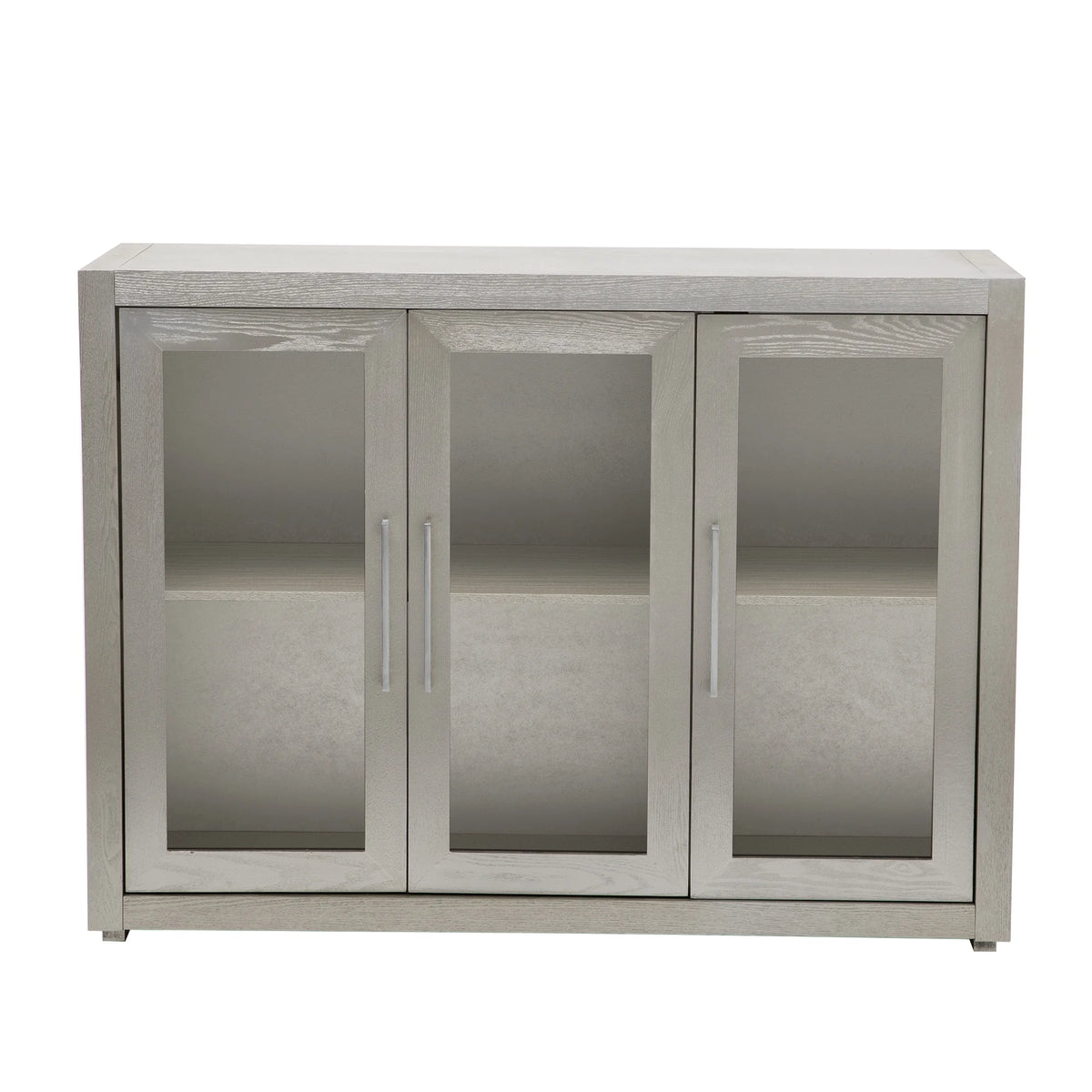 Wood Storage Cabinet with Three Tempered Glass Doors and Adjustable Shelf J703772