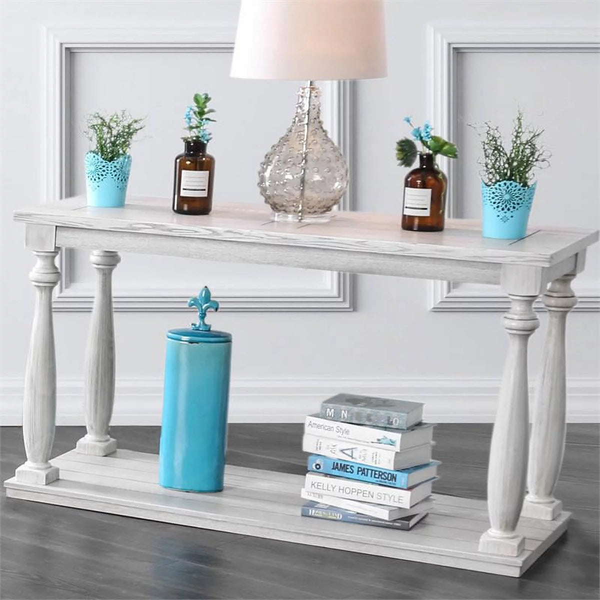 Antique White Wood Open Shelf Sofa Table H526