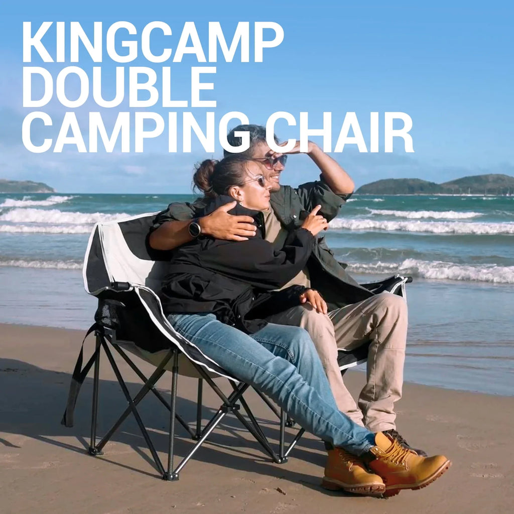 Kingcamp Loveseat Camping Chair for Adult Double Camping Chair Folding Chair for Two People Heavy Duty Support Up to 440 lbs（Black） B901166