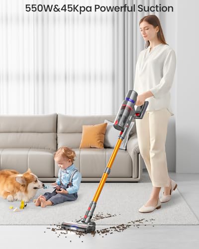 Cordless Vacuum Cleaner, 45Kpa 550W 65Mins Self-Standing Stick Vacuum with Touch Screen P9139