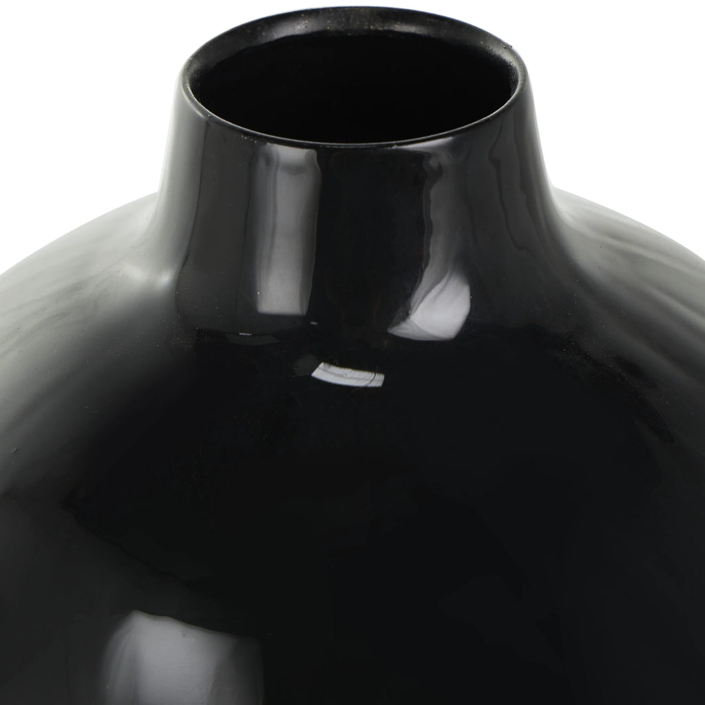 16" Abstract Black Metal Vase with Gold Detailing E87490