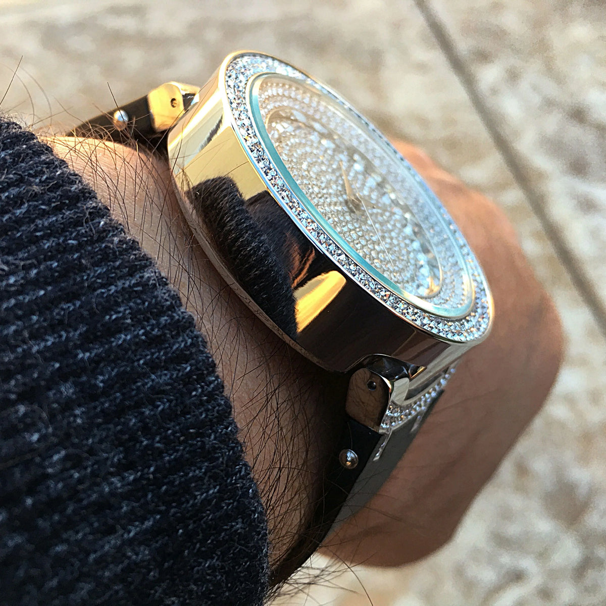 Silver Tone Hip Hop Watch with Black Band P14493