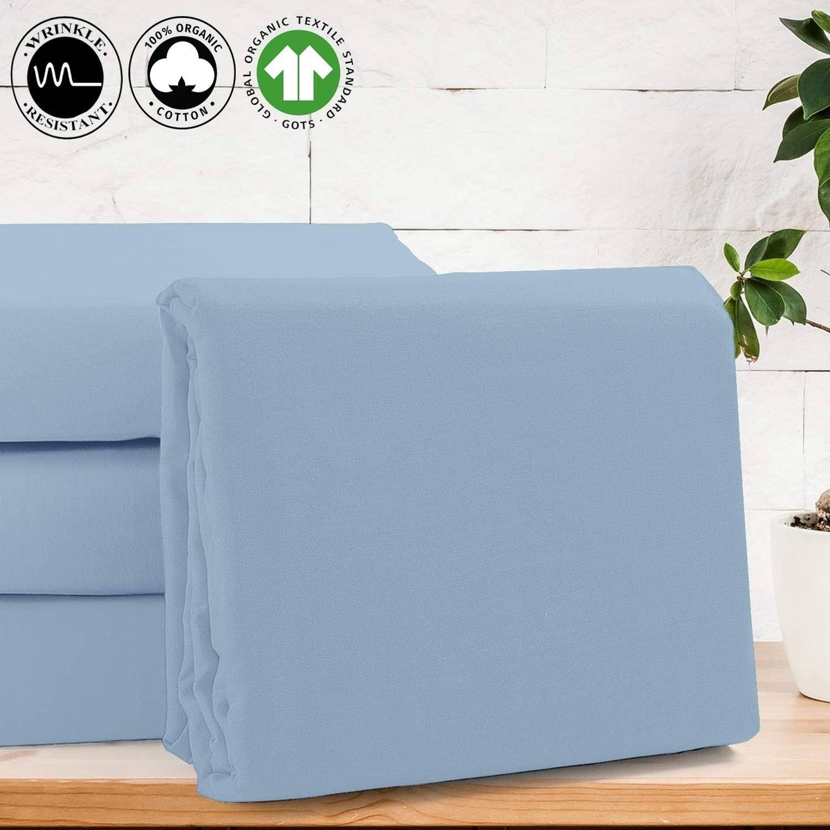 Queen Navy Blue Organic Cotton Sateen Flat Sheets J976531