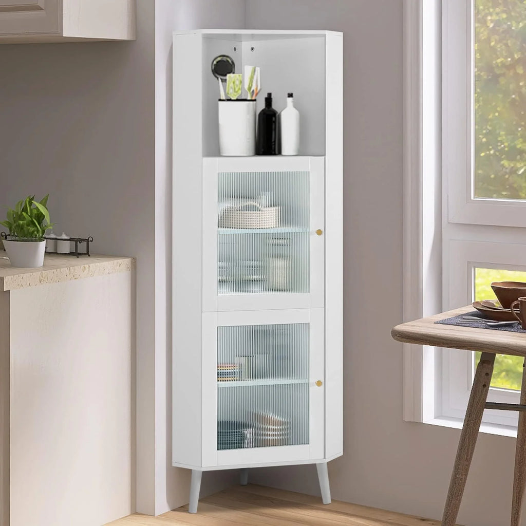White Corner Cabinet with Glass Doors Y312253
