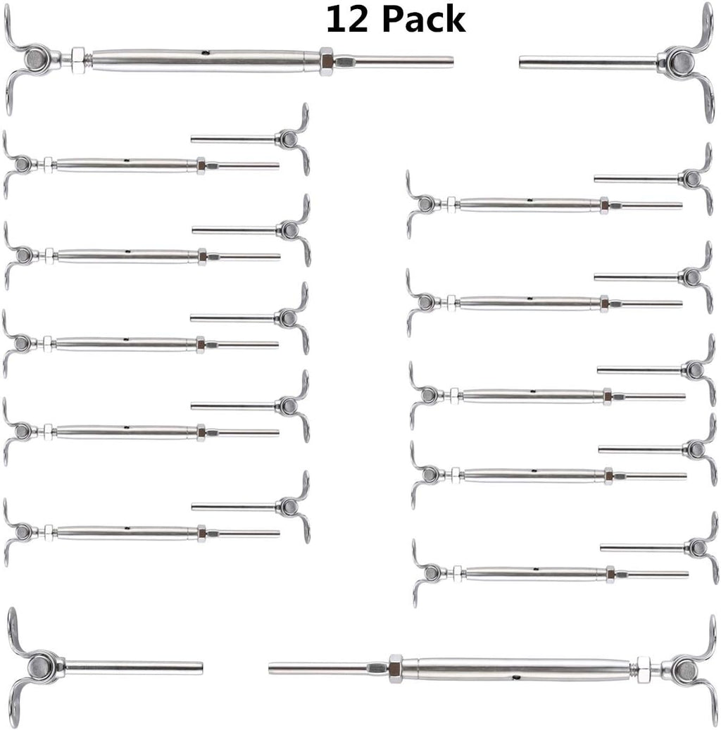 12 Pairs Stainless Steel Adjustable Angle 1/8 Wire Rope Cable Railing Hardware Kit Pack of 2 W20246