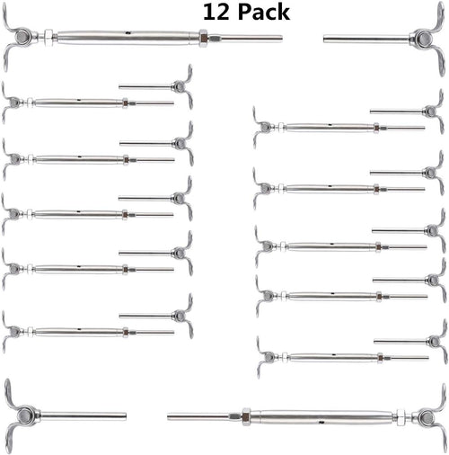 12 Pairs Stainless Steel Adjustable Angle 1/8 Wire Rope Cable Railing Hardware Kit Pack of 2 W20246