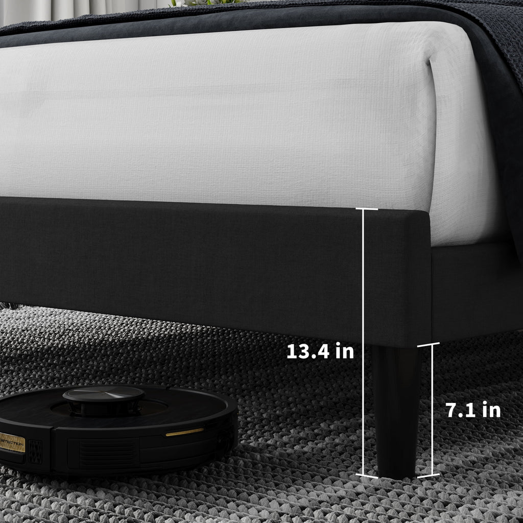 Queen Size Black Linen Upholstered Platform Bed with Tufted Headboard Y2457
