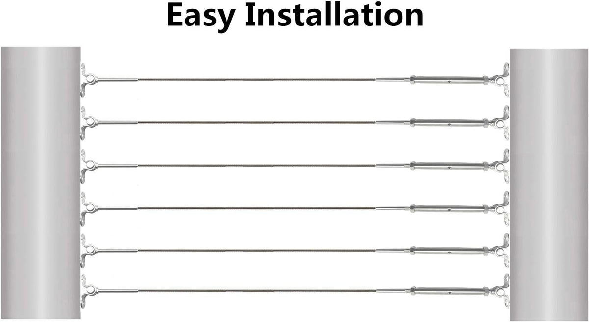 12 Pairs Stainless Steel Adjustable Angle 1/8 Wire Rope Cable Railing Hardware Kit Pack of 2 W20246