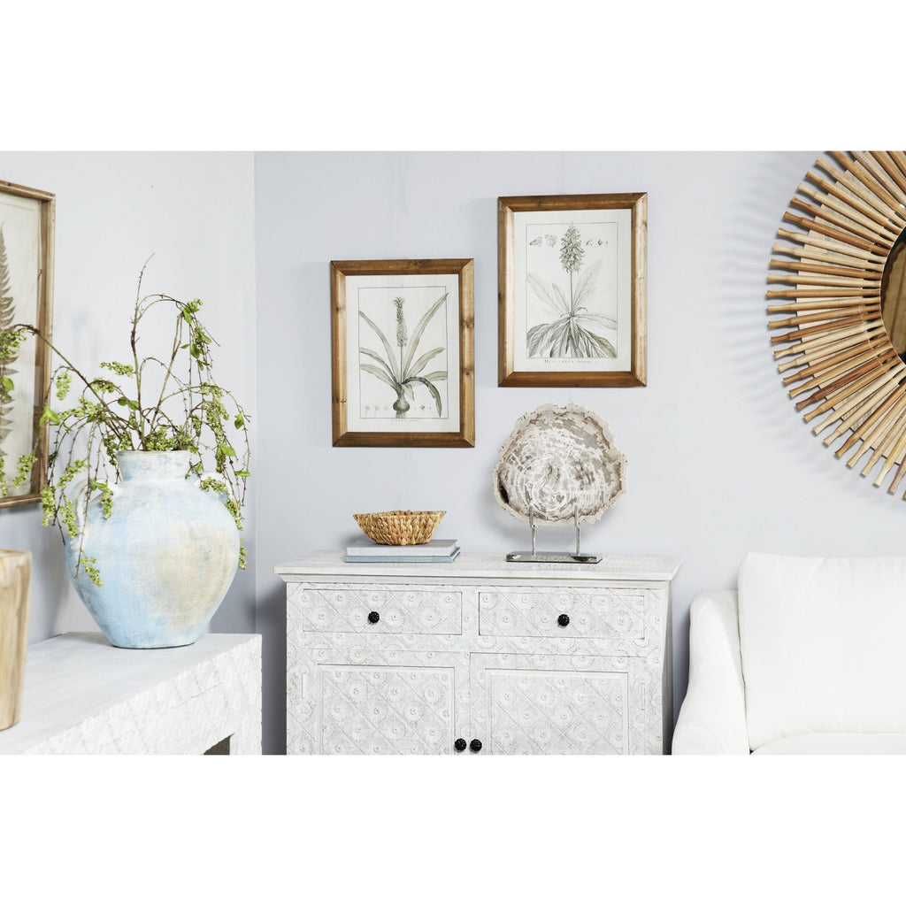 Large Black and White Vintage Botanical Prints in Natural Wood Frames Set X965
