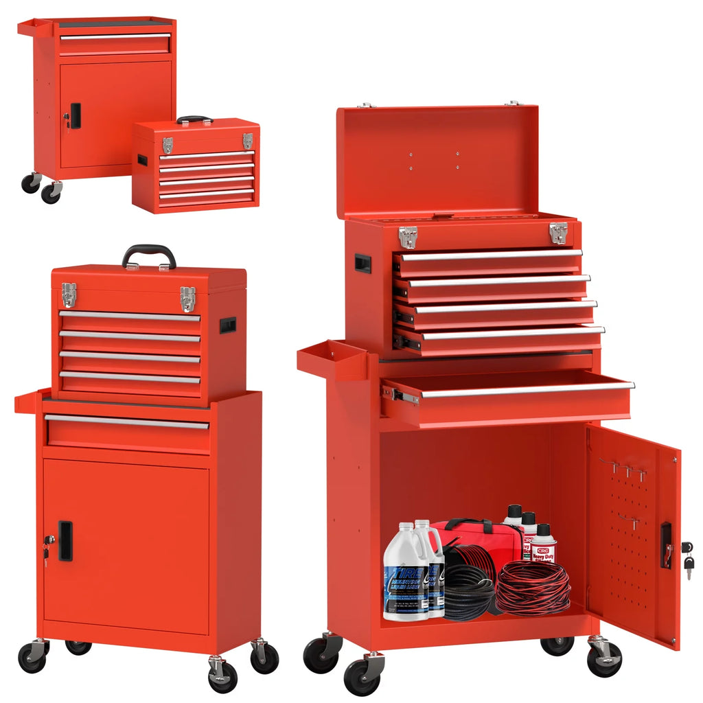 Red 5 Drawer Tool Storage Cabinet with Wheels and Lock E8591