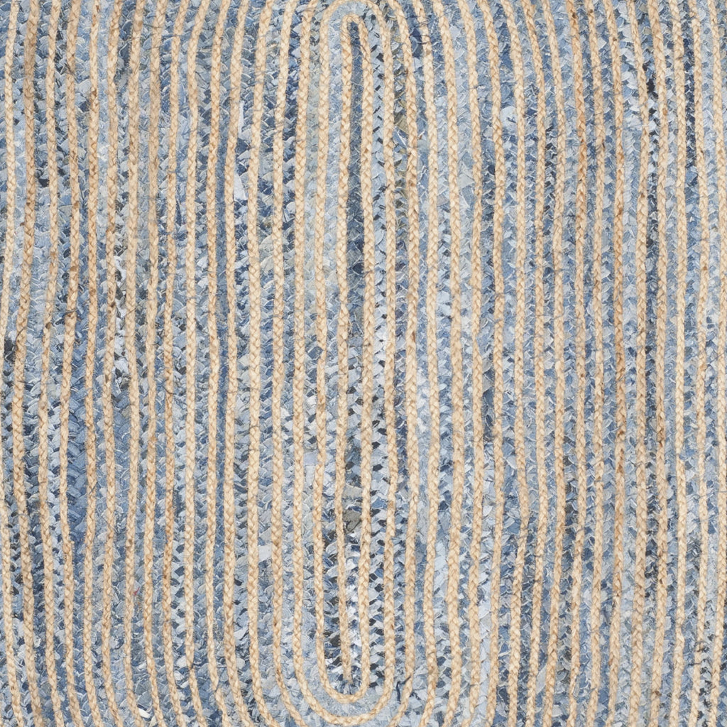 6' x 6' Round Natural Blue Braided Striped Jute Area Rug Q962091