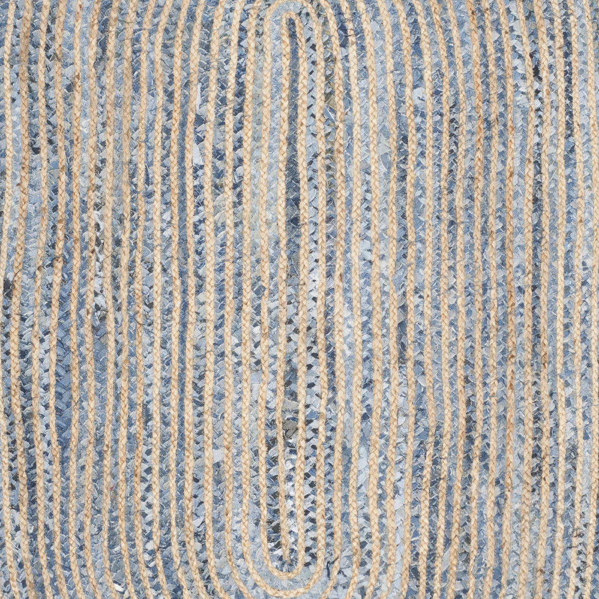 6' x 6' Round Natural Blue Braided Striped Jute Area Rug Q962091