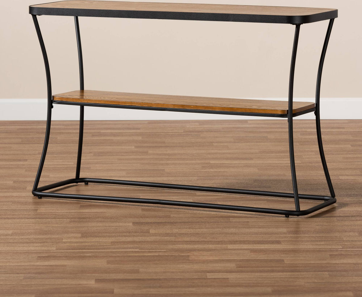 Rustic Industrial Walnut Brown Wood and Black Metal Console Table G9056