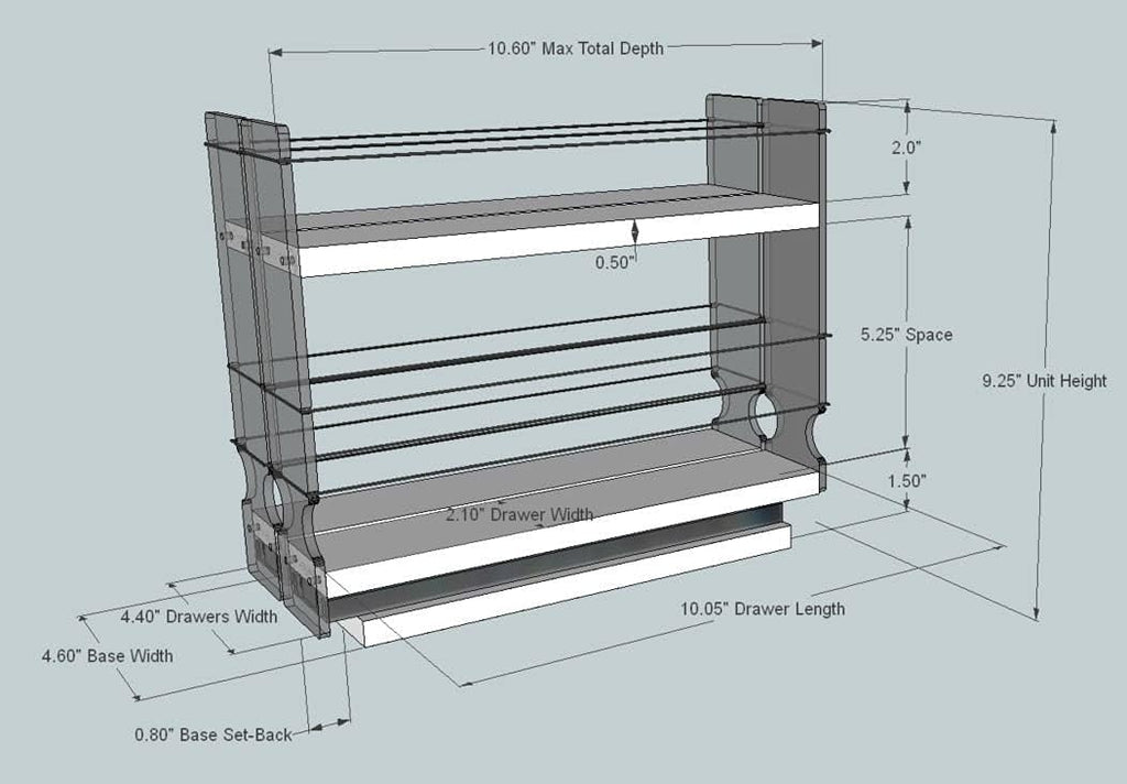 22x1.5x11 Spice Rack with 2 Drawers and 2 Shelves H893