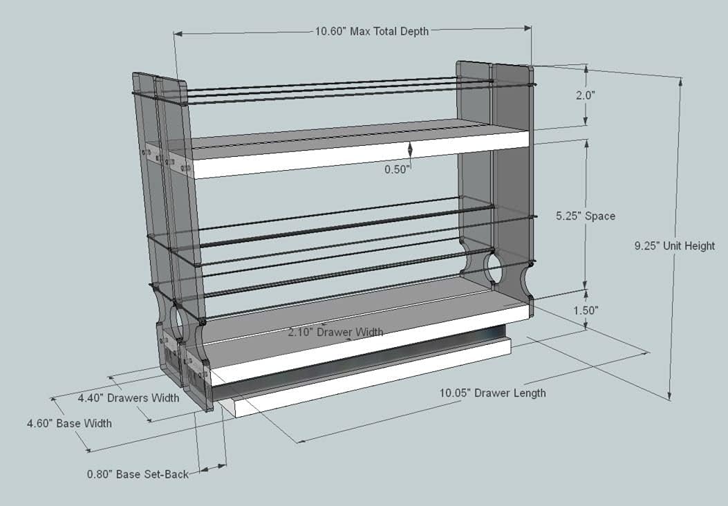 22x1.5x11 Spice Rack with 2 Drawers and 2 Shelves H893