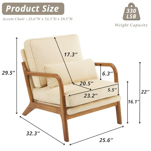 Beige Yellow Corduroy Accent Chair with Pillow U70003
