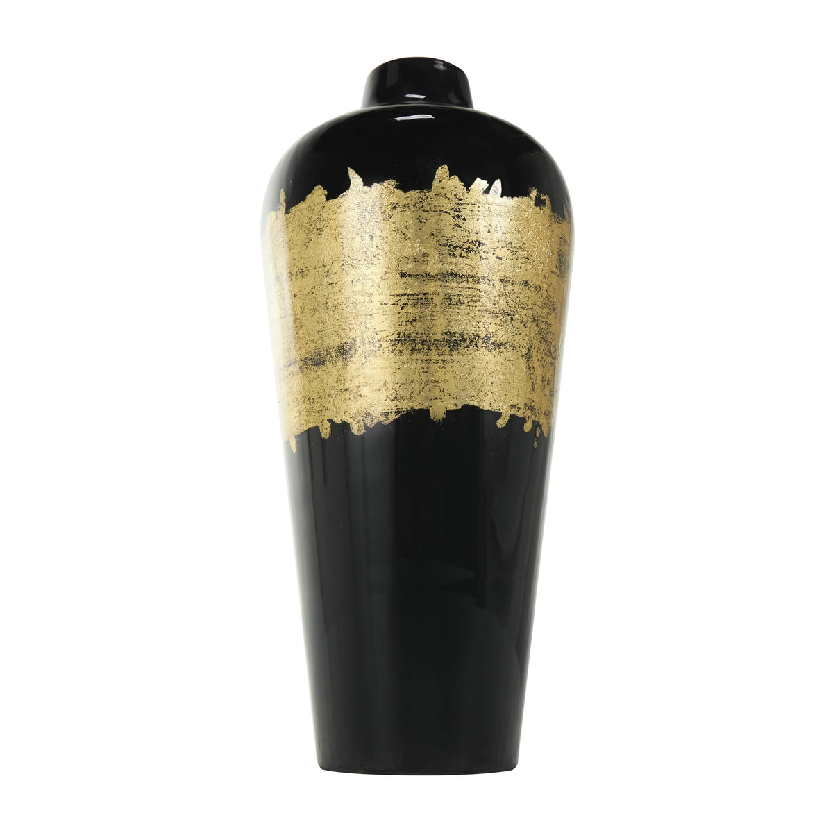 16" Abstract Black Metal Vase with Gold Detailing E87490