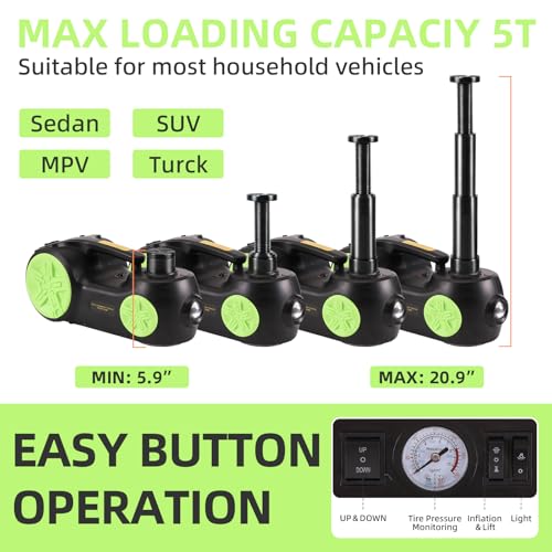 5 Ton 12V Electric Hydraulic Car Jack Kit with Impact Wrench and Tire Inflator Pump R90776