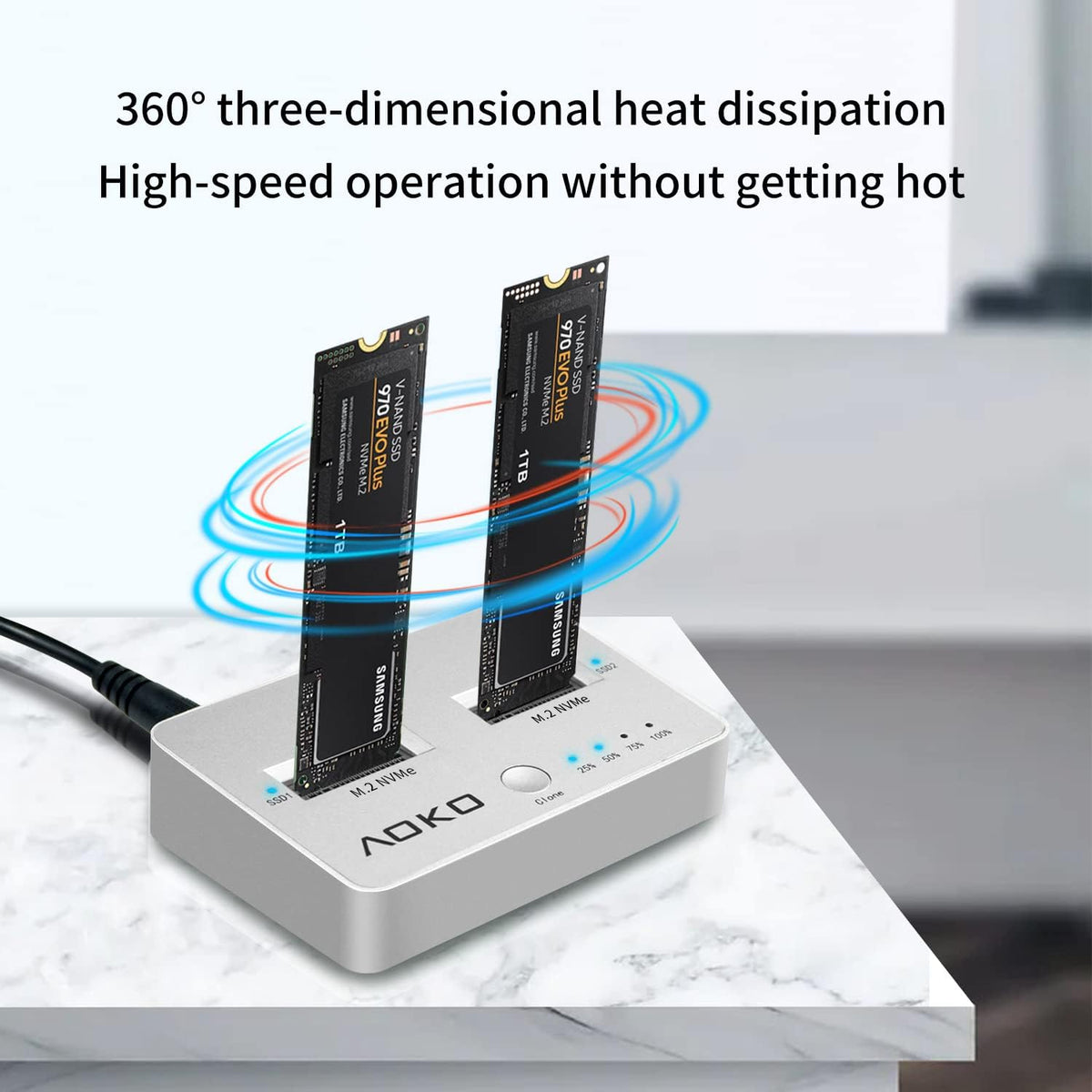 NVMe Dual-Bay Docking Station Clone Duplicator, USB C 3.2 Vertical External M.2 NVMe SSD Enclosure F6967