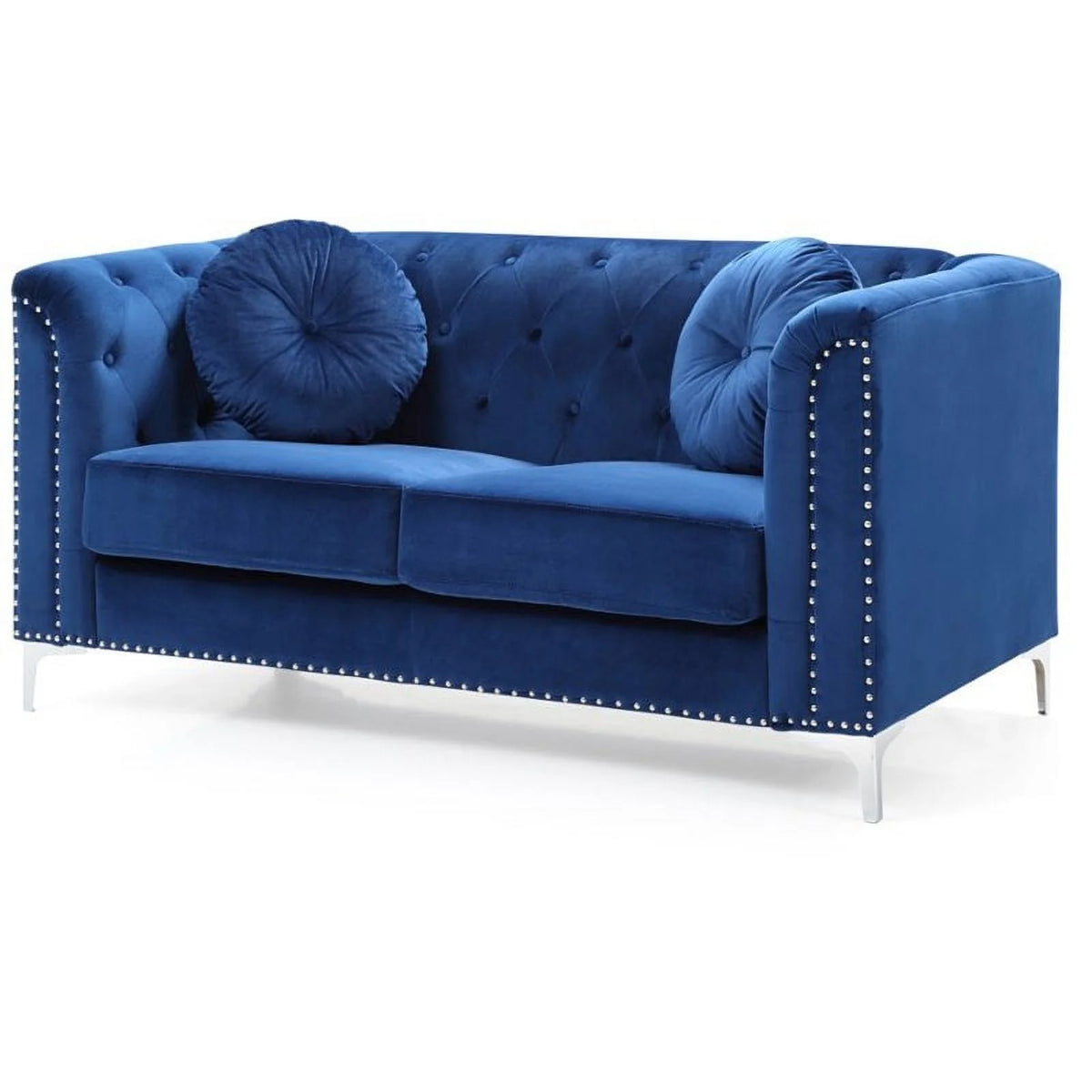 Velvet Sofa Chaise and Loveseat in Navy Blue Q70029