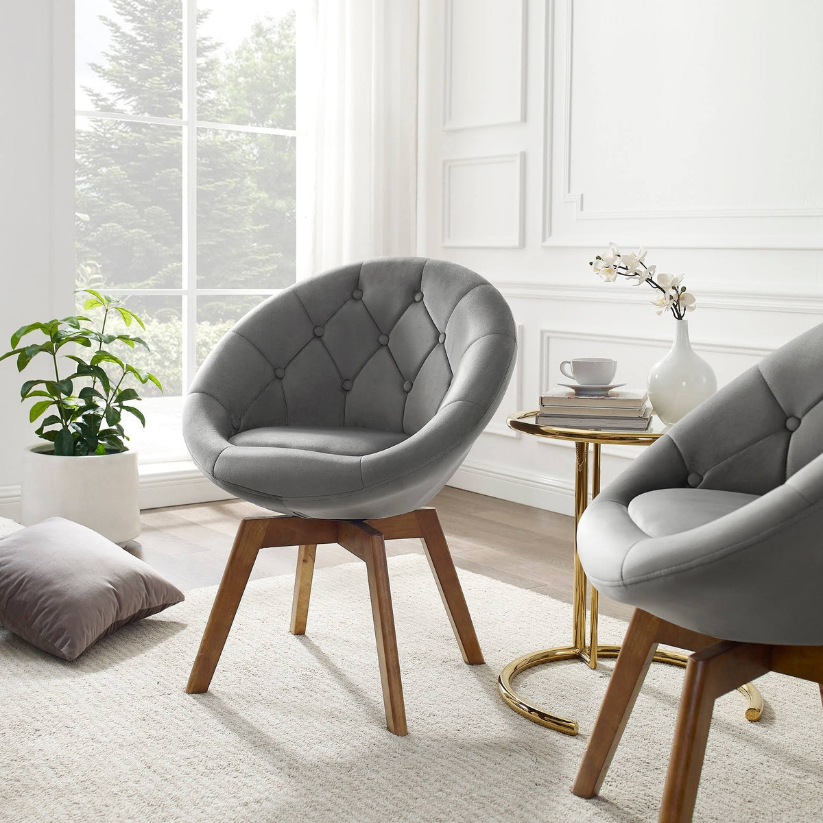 Yellow Velvet Tufted Swivel Accent Chair M80636
