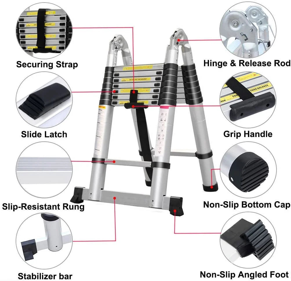 16.5Ft Aluminum Telescoping Extension Ladder with 330lbs Capacity R433609